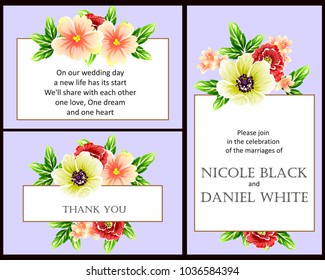 Vintage delicate invitation with flowers for wedding, marriage, bridal, birthday, Valentine's day. Romantic vector illustration.