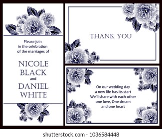 Vintage delicate invitation with flowers for wedding, marriage, bridal, birthday, Valentine's day. Romantic vector illustration.