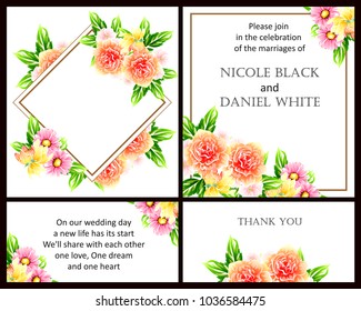 Vintage delicate invitation with flowers for wedding, marriage, bridal, birthday, Valentine's day. Romantic vector illustration.