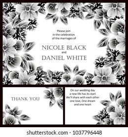 Vintage delicate invitation with flowers for wedding, marriage, bridal, birthday, Valentine's day. Romantic vector illustration.