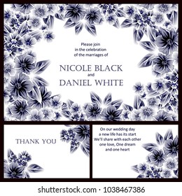 Vintage delicate invitation with flowers for wedding, marriage, bridal, birthday, Valentine's day. Romantic vector illustration.