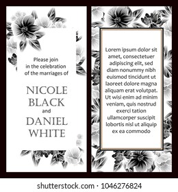 Vintage delicate invitation with flowers for wedding, marriage, bridal, birthday, Valentine's day. Romantic vector illustration.