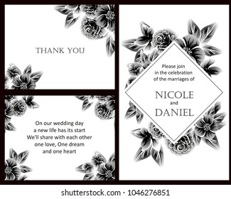 Vintage delicate invitation with flowers for wedding, marriage, bridal, birthday, Valentine's day. Romantic vector illustration.