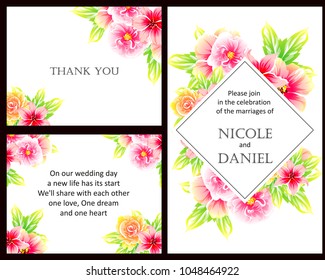 Vintage delicate invitation with flowers for wedding, marriage, bridal, birthday, Valentine's day.