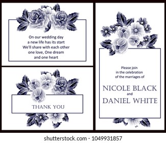 Vintage delicate invitation with flowers for wedding, marriage, bridal, birthday, Valentine's day. Romantic vector illustration.