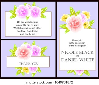 Vintage delicate invitation with flowers for wedding, marriage, bridal, birthday, Valentine's day. Romantic vector illustration.