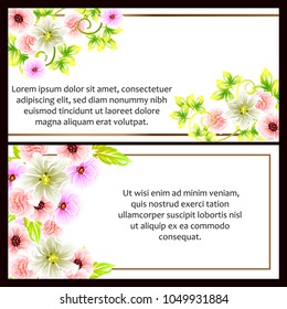 Vintage delicate invitation with flowers for wedding, marriage, bridal, birthday, Valentine's day. Romantic vector illustration.