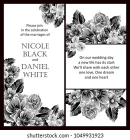 Vintage delicate invitation with flowers for wedding, marriage, bridal, birthday, Valentine's day. Romantic vector illustration.