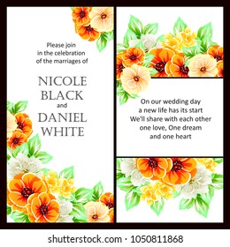 Vintage delicate invitation with flowers for wedding, marriage, bridal, birthday, Valentine's day. Romantic vector illustration.