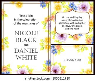 Vintage delicate invitation with flowers for wedding, marriage, bridal, birthday, Valentine's day. Romantic vector illustration.