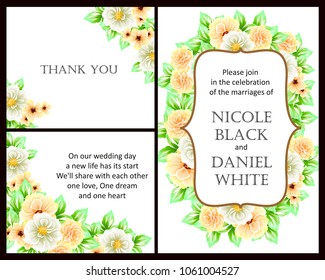 Vintage delicate invitation with flowers for wedding, marriage, bridal, birthday, Valentine's day. Romantic vector illustration.