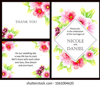 Vintage delicate invitation with flowers for wedding, marriage, bridal, birthday, Valentine's day. Romantic vector illustration.