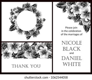 Vintage delicate invitation with flowers for wedding, marriage, bridal, birthday, Valentine's day. Romantic vector illustration.