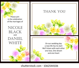 Vintage delicate invitation with flowers for wedding, marriage, bridal, birthday, Valentine's day. Romantic vector illustration.
