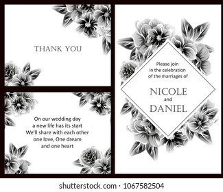 Vintage delicate invitation with flowers for wedding, marriage, bridal, birthday, Valentine's day. Romantic vector illustration.