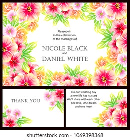 Vintage delicate invitation with flowers for wedding, marriage, bridal, birthday, Valentine's day. Romantic vector illustration.