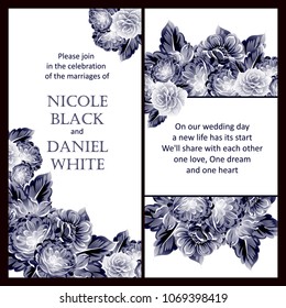 Vintage delicate invitation with flowers for wedding, marriage, bridal, birthday, Valentine's day. Romantic vector illustration.