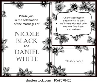 Vintage delicate invitation with flowers for wedding, marriage, bridal, birthday, Valentine's day. Romantic vector illustration.