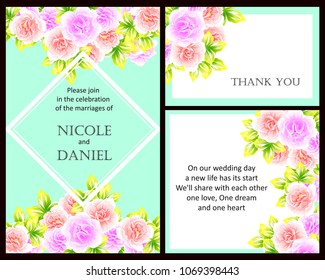 Vintage delicate invitation with flowers for wedding, marriage, bridal, birthday, Valentine's day. Romantic vector illustration.