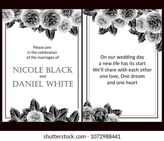 Vintage delicate invitation with flowers for wedding, marriage, bridal, birthday, Valentine's day. Romantic vector illustration.