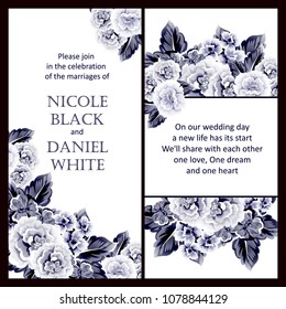 Vintage delicate invitation with flowers for wedding, marriage, bridal, birthday, Valentine's day. Romantic vector illustration.