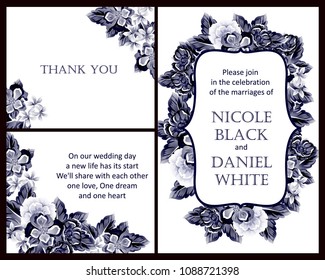 Vintage delicate invitation with flowers for wedding, marriage, bridal, birthday, Valentine's day. Romantic vector illustration.