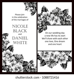 Vintage delicate invitation with flowers for wedding, marriage, bridal, birthday, Valentine's day. Romantic vector illustration.