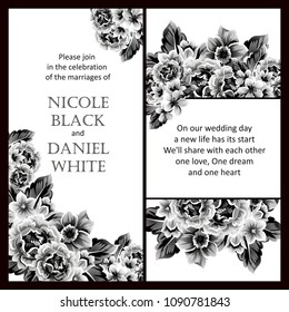 Vintage delicate invitation with flowers for wedding, marriage, bridal, birthday, Valentine's day. Romantic vector illustration.