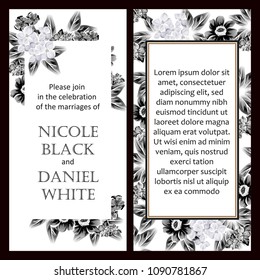 Vintage delicate invitation with flowers for wedding, marriage, bridal, birthday, Valentine's day. Romantic vector illustration.