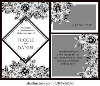 Vintage delicate invitation with flowers for wedding, marriage, bridal, birthday, Valentine's day. Romantic vector illustration.
