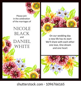 Vintage delicate invitation with flowers for wedding, marriage, bridal, birthday, Valentine's day. Romantic vector illustration.
