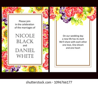 Vintage delicate invitation with flowers for wedding, marriage, bridal, birthday, Valentine's day. Romantic vector illustration.
