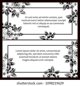 Vintage delicate invitation with flowers for wedding, marriage, bridal, birthday, Valentine's day. Romantic vector illustration.