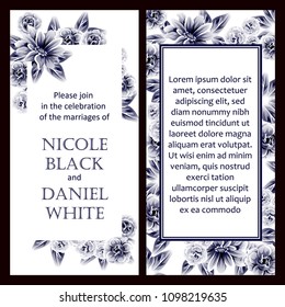 Vintage delicate invitation with flowers for wedding, marriage, bridal, birthday, Valentine's day. Romantic vector illustration.
