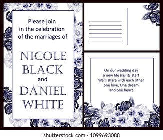 Vintage delicate invitation with flowers for wedding, marriage, bridal, birthday, Valentine's day. Romantic vector illustration.