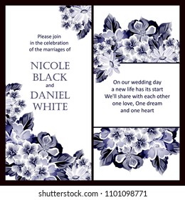 Vintage delicate invitation with flowers for wedding, marriage, bridal, birthday, Valentine's day. Romantic vector illustration.