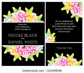 Vintage delicate invitation with flowers for wedding, marriage, bridal, birthday, Valentine's day. Romantic vector illustration.