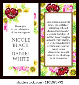 Vintage delicate invitation with flowers for wedding, marriage, bridal, birthday, Valentine's day. Romantic vector illustration.
