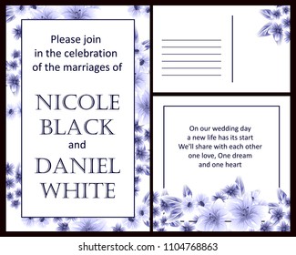 Vintage delicate invitation with flowers for wedding, marriage, bridal, birthday, Valentine's day. Romantic vector illustration.