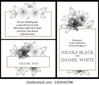 Vintage delicate invitation with flowers for wedding, marriage, bridal, birthday, Valentine's day. Romantic vector illustration.