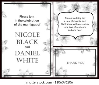 Vintage delicate invitation with flowers for wedding, marriage, bridal, birthday, Valentine's day. Romantic vector illustration.