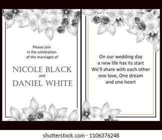 Vintage delicate invitation with flowers for wedding, marriage, bridal, birthday, Valentine's day. Romantic vector illustration.