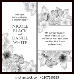 Vintage delicate invitation with flowers for wedding, marriage, bridal, birthday, Valentine's day. Romantic vector illustration.