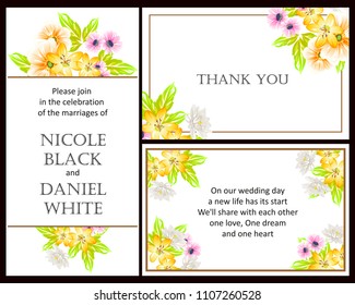 Vintage delicate invitation with flowers for wedding, marriage, bridal, birthday, Valentine's day. Romantic vector illustration.