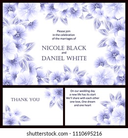 Vintage delicate invitation with flowers for wedding, marriage, bridal, birthday, Valentine's day. Romantic vector illustration.