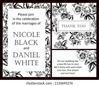 Vintage delicate invitation with flowers for wedding, marriage, bridal, birthday, Valentine's day. Romantic vector illustration.