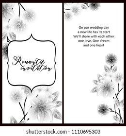Vintage delicate invitation with flowers for wedding, marriage, bridal, birthday, Valentine's day. Romantic vector illustration.