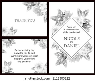Vintage delicate invitation with flowers for wedding, marriage, bridal, birthday, Valentine's day. Romantic vector illustration.