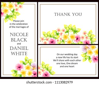 Vintage delicate invitation with flowers for wedding, marriage, bridal, birthday, Valentine's day. Romantic vector illustration.