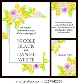 Vintage delicate invitation with flowers for wedding, marriage, bridal, birthday, Valentine's day. Romantic vector illustration.